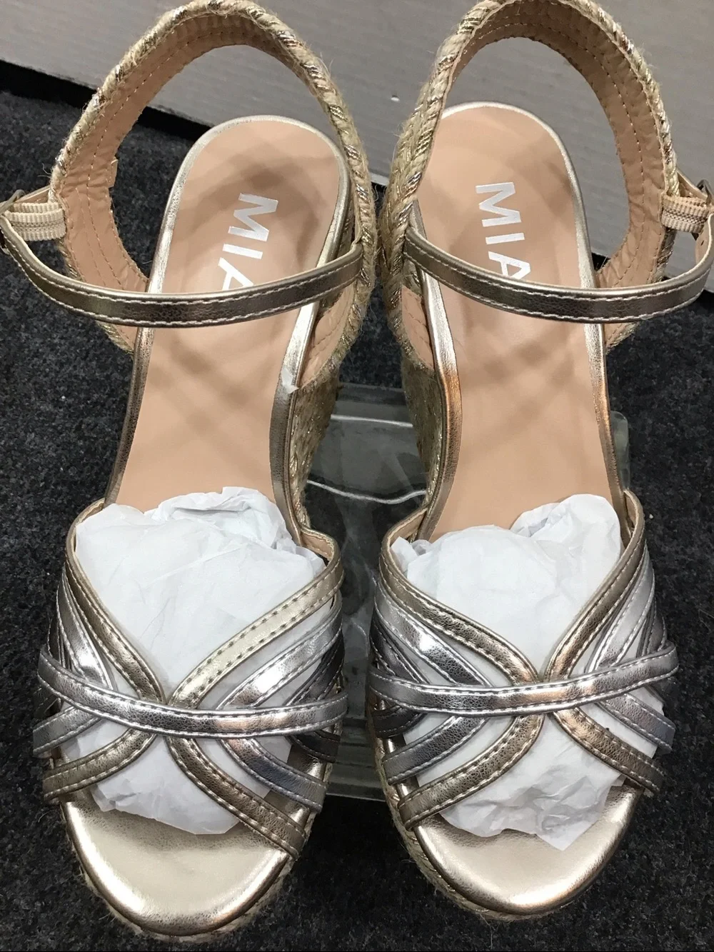 Mia Tara Metallic Wedge Sandals with Espadrille Platform 6M